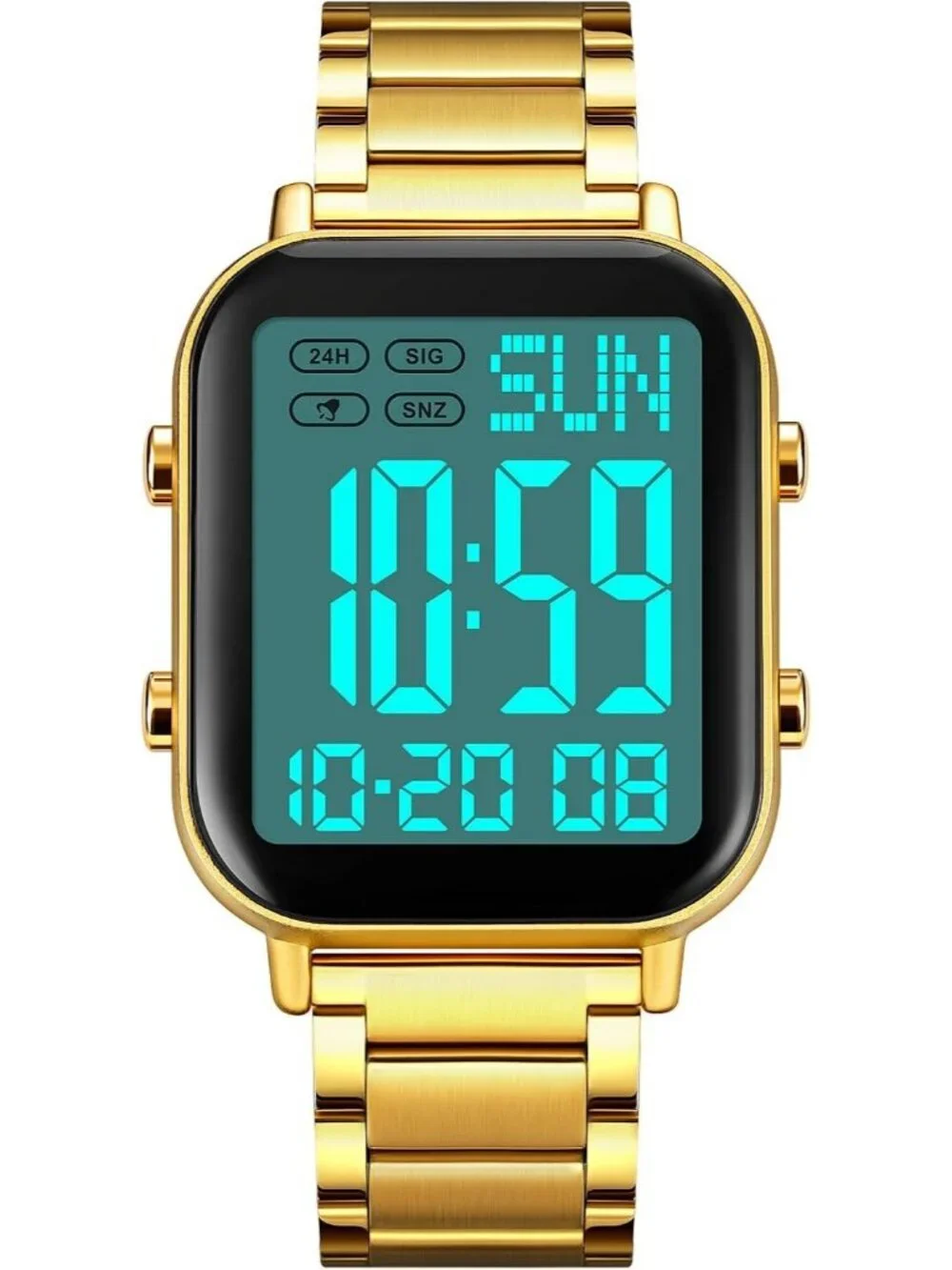 Unisex Gold Analog Stainless Steel Waterproof Electronic Square Digital Watch
